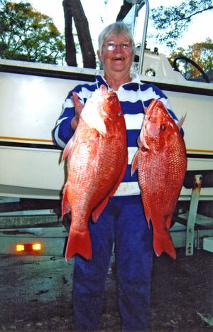 Provided by Jim JohnsonMarge Martin caught these snapper using squid on a recent trip to the inshore reefs with her husband, Gus Martin.