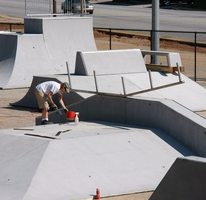 Several large concrete ramps and steps are being installed at the new Hot Spot Skate Park being constructed on Union Street in Spartanburg.