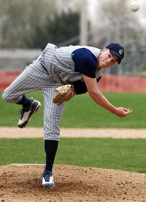 Dave Manley / The Journal-Standard
River Ridge/Scales Mound's #10 pitches against Warren/Stockton in Warren on Wednesday.