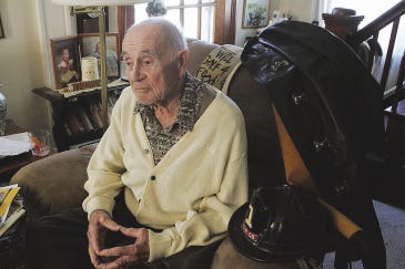 Photos by Anna Murphey/New Jersey Herald
 Thomas Decker, a member of the Branchville Hose Company for 70 years, chats about his years of service and memories. The fire department will honor him at its annual dinner May 9.