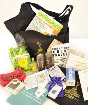 Elaborate swag bags produced by Val Wilson and Mike Liston of Off The Wall Promotions for the 36th annual Daytime Emmy Awards. The bags are filled with beach vacations and products from the the Seacoast area.