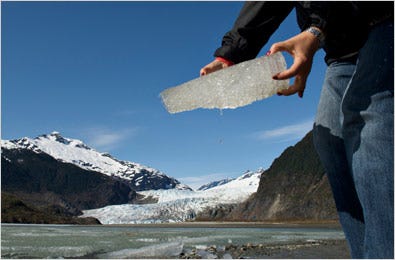 Glaciers around Juneau are receding 30 feet or more each year.
