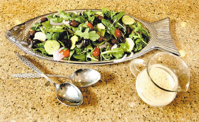 Crisp Greek Salad with Lemon Garlic Dressing