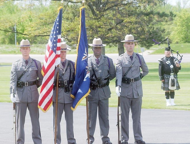 Jack Haley/Messenger Post
Color Guard members of the New York State Police stand during the 41st Annual Memorial Service for Troop E members who died in the line of duty.