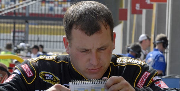 Ryan Newman checks tire readings during practice for Sunday's NASCAR Coca-Cola 600 auto race at Lowe's Motor Speedway in Concord, N.C., Thursday, May 21, 2009. (AP Photo/Mike McCarn)