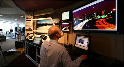An I.B.M. system that monitors and analyzes traffic patterns is tested in Hawthorne, N.Y. Large companies can have an edge in solving complex problems.