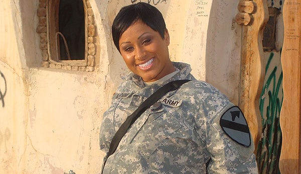 Army reservist Tanisha Denise Manning, 29, has been serving as a mortuary affairs officer in Iraq for the past year. Manning spent her childhood years in south Stockton and east Oakland and graduated from Edison High School.