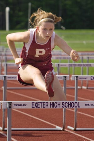 Portsmouth’s Olivia Brown competes in the 100-meter hurdles at a track and field meet at Exeter High School on Friday.