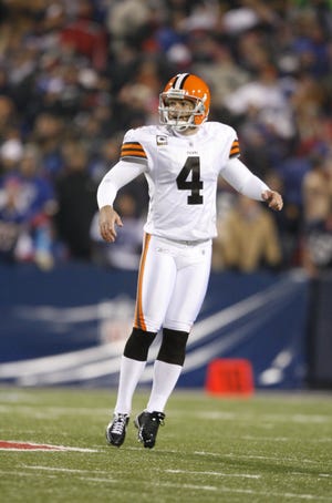 Browns placekicker Phil Dawson watches the longest field goal of his career — a 56-yarder with 1:39 left Monday night that gave Cleveland a 29-27 win over the host Buffalo.