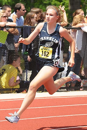 Frankin's Kendal Knous runs the 400 during the All-State track meet at Fitchburg State.