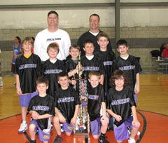 Congratulations to the 3rd grade travel team for winning the 2009 State Tournament in Columbus in March. The Bears defeated Upper Arlington 28-11 in the Championship game to finish the year 17-0 vs. 3rd grade competition this year and 25-1 overall. Front Row: Ryan Shields, Brett Bossart, Brock Hawkins and Vasili Barbera. Middle Row: Jaret Pallotta, Grant Miller, Ethan Stanislawski, Stone Sirpilla, Brian Shepard and Drew Peterson
Back Row: Coach Todd Pallotta and Coach Mark Shepard (Coach Scott Hawkins not in picture)