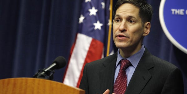 Director of the Centers for Disease Control and Prevention Dr. Thomas R. Frieden gives an update about swine flu during a press conference at the CDC in Atlanta on Thursday, June 11, 2009. Frieden said Thursday said he does not expect widespread public angst in this country as a result of the international declaration that swine flu is a pandemic.