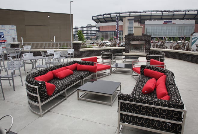 This outdoor lounge at the Renaissance Hotel and Spa overlooks Gillette Stadium in Foxboro. The hotel at Patriot Place held its grand opening on Monday.



(Photo by Gary Higgins - The Patriot Ledger)