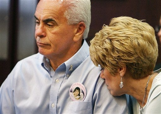 George and Cindy Anthony, grandparents of Caylee Marie Anthony react Friday, June 19, 2009 during a hearing after Judge Stan Strickland denied sealing the autopsy report on murdered 2-year-old Caylee Marie Anthony. Casey Anthony's parents, George and Cindy Anthony, wanted Strickland to stop the release of their granddaughter's autopsy report at a court hearing this morning.