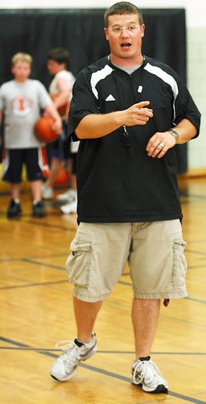 Jason Lydic conducts a basketball camp for youngsters in the ROWVA High School gymnasium Friday afternoon. The Abingdon High School and Monmouth College graduate will be coaching the Tigers boys' varsity basketball team this upcoming season.