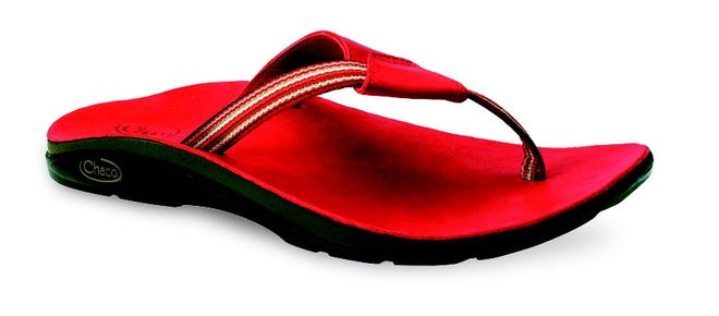 Chaco Flips give you more support than flimsy flip flops can. Designed with the assistance of a certified pedorthist, they feature arch support, a sculpted heel and heel risers all for a safer and more comfortable pair of casual shoes. Visit www.chacousa.com for the full line; shown here is the Switch EcoTread for women in red ($60).