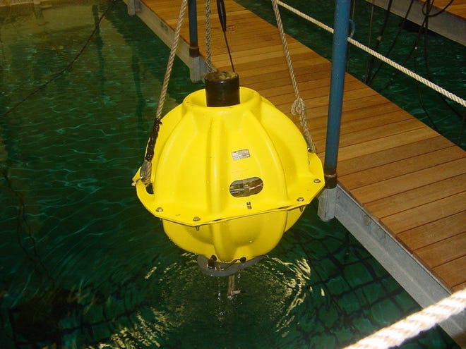 Photo provided by Analysis, Design and Diagnostics Inc.An underwater sensor like this one helps the Navy detect and track right whales so ships can avoid hitting them.