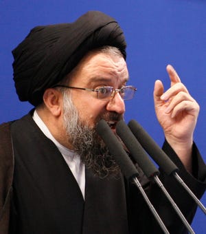 Iranian senior cleric Ayatollah Ahmad Khatami delivers a sermon at Tehran University Friday. ASSOCIATED PRESS / VAHID SALEMI