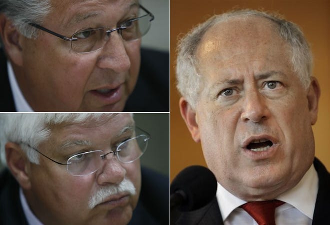 The state’s new fiscal year begins Wednesday, and so far, Democratic Gov. Pat Quinn, right, and lawmakers including local Reps. Raymond Poe, top left, and Rich Brauer, haven’t come to an agreement on a new budget.