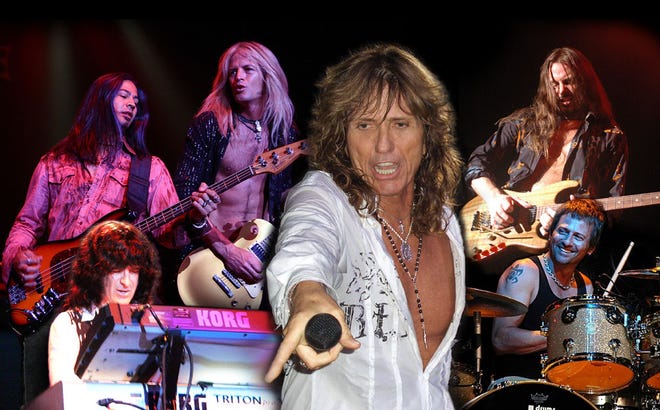Whitesnake — featuring lead singer David Coverdale, foreground — opens for Judas Priest next Wednesday, July 8, at CMAC.
