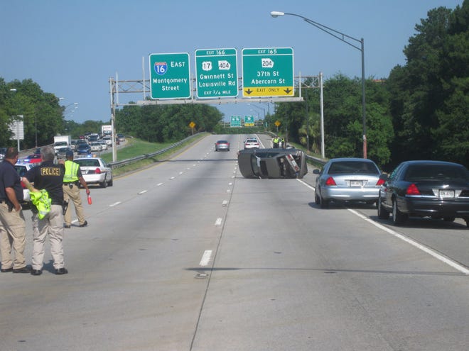 An accident involving two cars Friday afternoon on eastbound Interstate 16 snarled rush our traffic. Arek Sarkissian II/Savannah Morning News