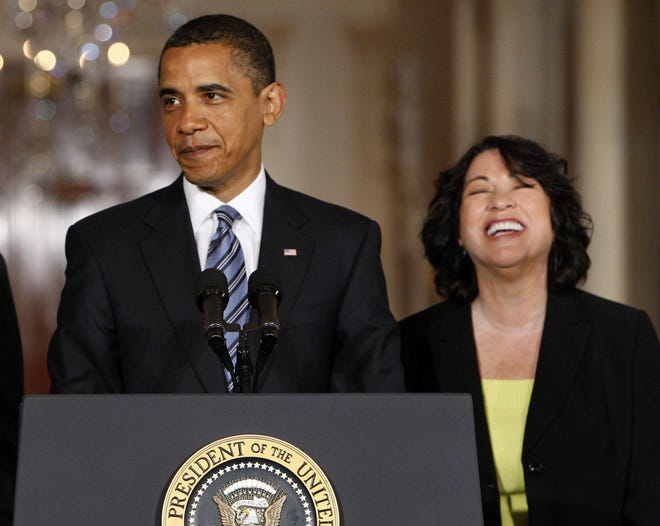 President Barack Obama introduces federal appeals court judge Sonia Sotomayor (right) as his nominee for the Supreme Court, Tuesday, May 26, 2009, in an East Room of the White House in Washington.