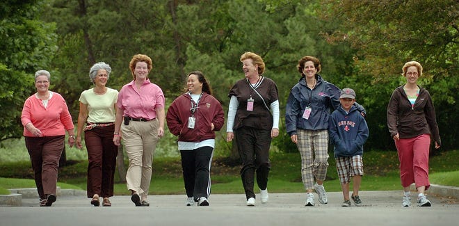 QUINCY, July 8: (FOR WoMyZONE)
From left, Dottie Slack of Middleboro; Teresa Quinton of Weymouth; Joan Shea of West Bridgewater; Claudette Agustin-Slack of Brockton; Gerri Suttie of Quincy; Linda Trask of East Bridgewater; her son Alex Trask, 9; and Pamela Sergio of Manchester, NH, walk together.
The women will do a three-day breast cancer walk July 24-26 in memory of their friend Suzy Leary Ames of Weymouth who died suddenly at age 43 in February of a heart condition. 
Dottie Slack is Suzy's aunt, and Joan Shea her cousin.
NOTE: Walking team member Alice Philbrick not present for photo.

photo: Amelia Kunhardt