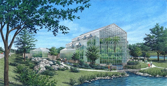 The Rockford Park District plans to break ground on the Nicholas Conservatory & Gardens, seen here form the back, in July 2009.