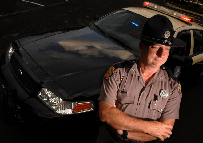 BRUCE LIPSKY/The Times-UnionHighway Patrol Trooper Greg Healy has made more arrests for drunken driving than any trooper in Northeast Florida.