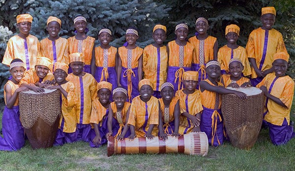 The African Children's Choir performs in colorful African costumes. Concerts are a high-energy mixture of traditional African songs and dances, well-known gospel favorites and much-loved children\u2019s songs.
