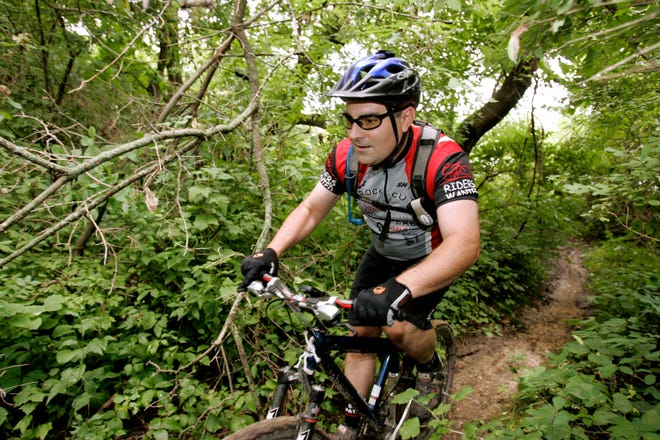 Chris Kelley is the president of the Rock Cut Trail Crew, an area mountain biking group with 120 members from as far as Wisconsin and Chicago. “It’s more fun to ride with other people,” Kelley says. The annual membership fee is $10 a person.