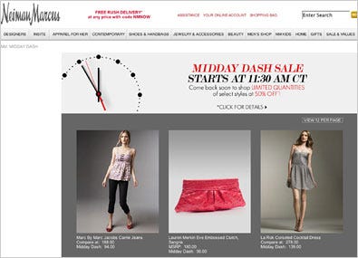 Rather than put up percent-off signs, Neiman Marcus uses e-mail and its Web site to advertise deep, but brief, discounts.