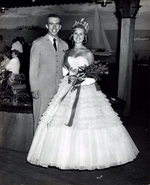 Fred Rice of Hampton poses with Dianne Lipson, now Dianne Ingwersen of Sharon, Mass., the winner of the Miss Hampton Beach pageant in 1959.