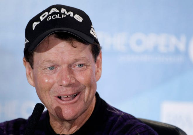 Tom Watson of the US speaks during a press conference following his third round at the British Open Golf championship, at the Turnberry golf course, Scotland, Saturday, July 18, 2009. (AP Photo/Matt Dunham)