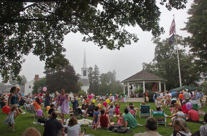 A crowd gathers in front of the Baron Hugo Gazebo on the front lawn of Milton Town Hall to listen to the Black Velvet Band perform as part of the town’s Tuesday night summer concert series. The series concludes next Tuesday with Ken Lodge and the Baron Hugo Orchestra.