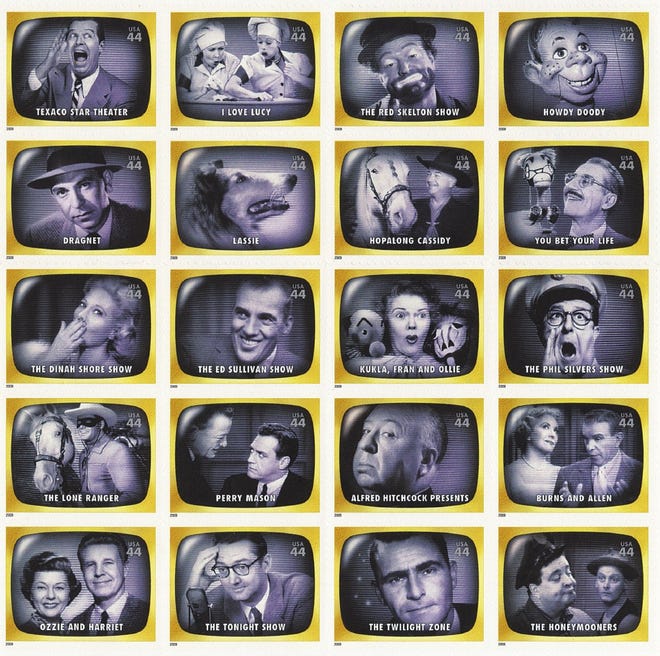 The U.S. Postal Service is issuing a series of 20 stamps commemorating classic 1950s television shows.