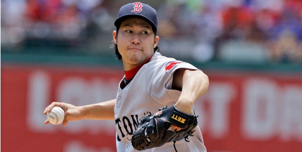 Junichi Tazawa yielded 10 hits and four runs over five-plus innings in his second career start for the Red Sox, who lost 4-3 to the Rangers.