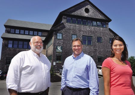 GeenPages Technology in Kittery has won its way onto the "best places to work in Maine" list for the third straight year. From left, lead staff members include Glen Jodoin, vice president of operations, Ron Dupler, president and chief executive officer, and Belinda Braley, director of human resources.