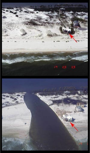 A barrier island near Pine Beach, Ala, was severed by a breach during Hurricane Ivan in 2004. (SOURCE: USGS)