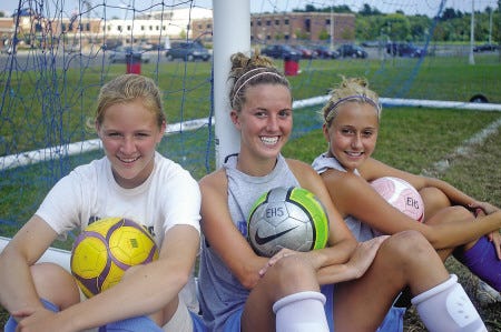 Ken Stejbach photos
From left, Camilla Cook, Chelsea Owens and Natalie Vance are the returning seniors from last year’s Exeter High School girls soccer team.