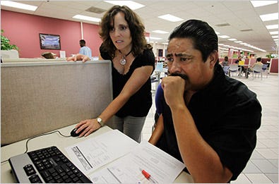 Sergio Fuentes sought help from a state worker while looking through listings in San Jose, Calif.