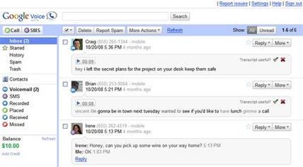 In this screen shot provided by Google, a Google Voice inbox is shown.