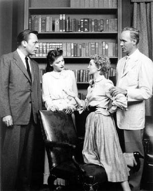 Herb Nelson, left, Ellen Demming, Susan Douglas and Lyle Sudrow on the June 30, 1952, broadcast premiere of “Guiding Light.”