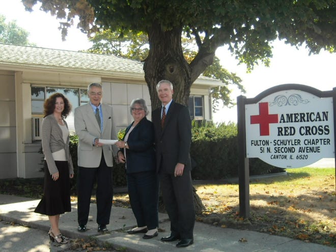 Gift to help preserve Canton building
Local attorney James J. Elson (second from left) allocated a $1,500 retirement gift from title insurer Attorneys’ Title Guaranty Fund, Inc. (ATG) toward the repair costs of the local American Red Cross building on Second Avenue in Canton. Form left are Mary Beth McCarthy from ATG, Elson, Nancy Bentley (Director, American Red Cross of Fulton-Schuyler County), and Jerry Gorman, also from ATG. Elson served on the ATG Board of Directors from 1970 through his recent retirement.