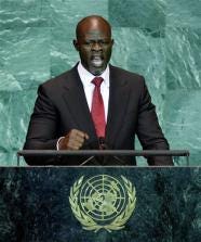 Actor Djimon Hounsou addresses the summit on climate change in the United Nations General Assembly, Tuesday, Sept. 22, 2009.