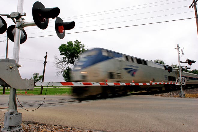 An Amtrak train passes near Sherman on a stretch of track already upgraded for high-speed rail.
Seth Perlman/AP