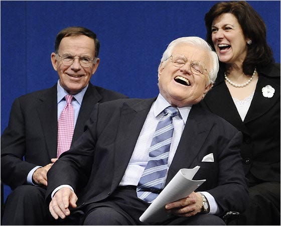Senator Edward M. Kennedy with his wife, Victoria Reggie Kennedy, and Paul G. Kirk Jr., left, in 2008.