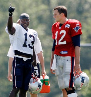 Patriots receiver Joey Galloway, left, and quarterback Tom Brady are still working to get on the same page this season.
(AP Photo/Winslow Townson)
