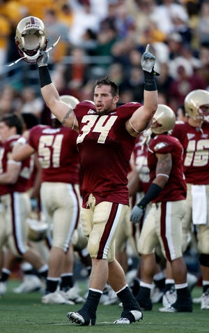 Mike McLaughlin celebrates after Boston College knocked off Wake Forest in overtime on Saturday.