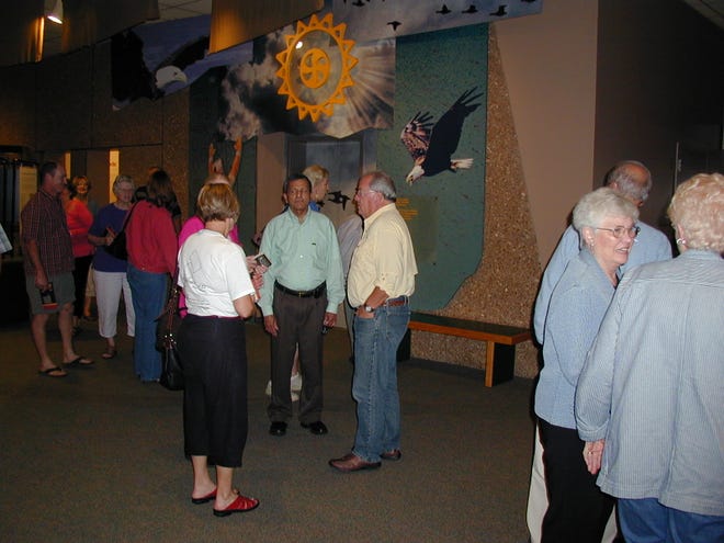 Big Read participants gather to discuss the merits of the movie adaptation of Ray Bradbury’s novel “Fahrenheit 451” after viewing the film at Dickson Mounds Museum.